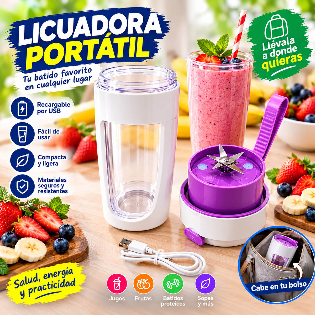 Licuadora Portátil Para Jugos Batidos Sm